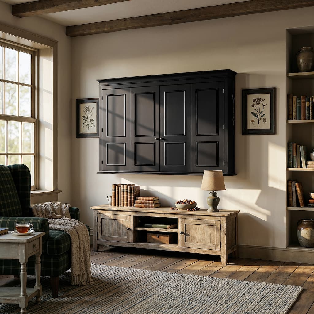 65" Wall Mounted TV Cabinet Cover for Max 60 inch Television, Black Shaker Door TV Protector Box, Decorative Screen Enclosure