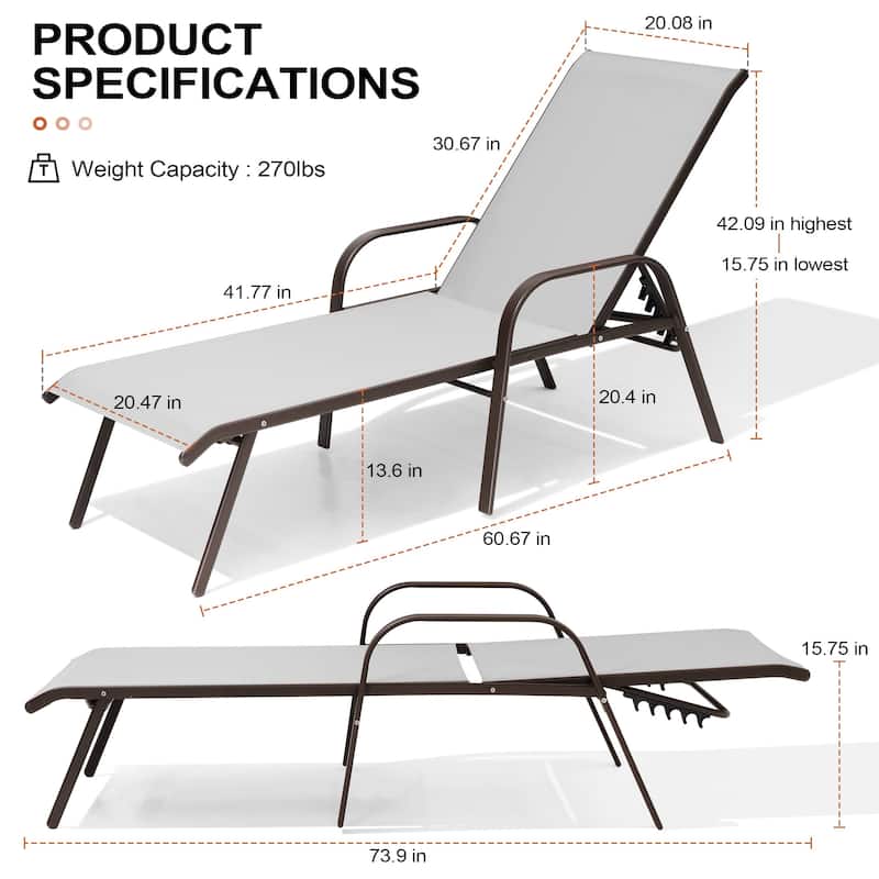 Outdoor Patio Lounger Adjustable Chaise Lounge Chairs with Arms (Set of 2/4)
