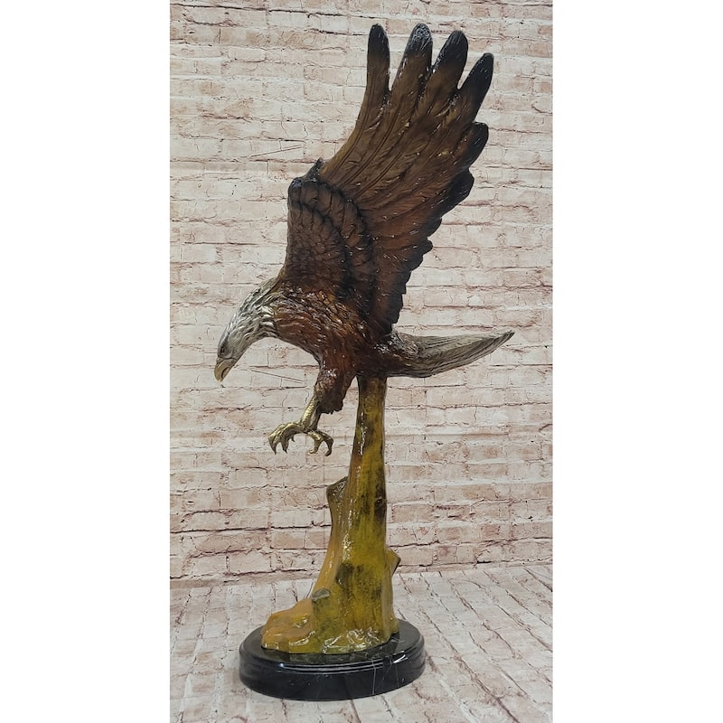 Multi Color Patina American Bald Eagle Bronze Sculpture Marble Base 32 Inches X 26 Inches