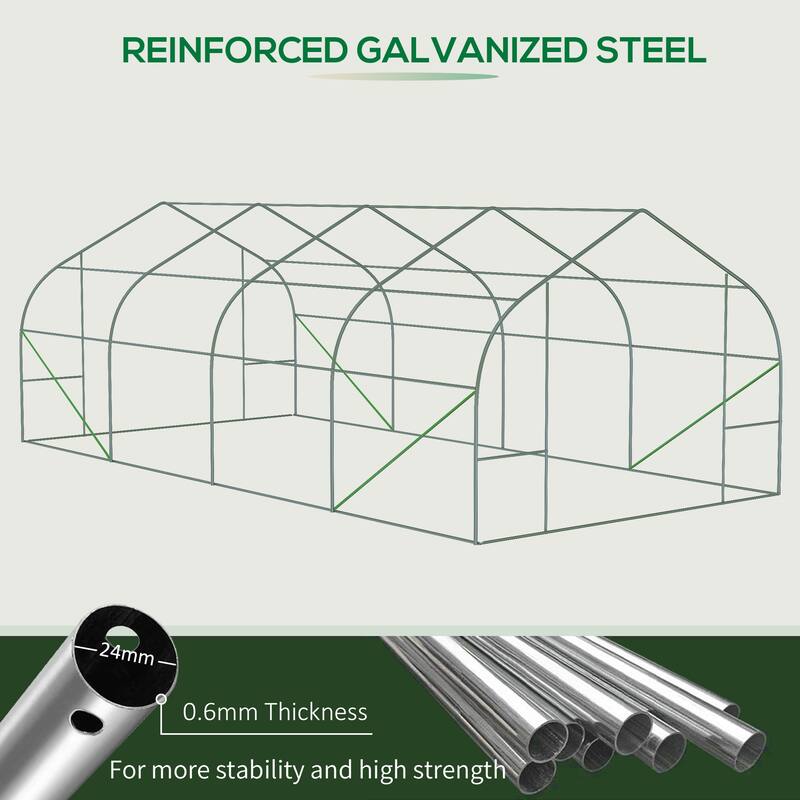 Outsunny 20' x 10' x 7' Walk-In Greenhouse, Outdoor Gardening Canopy Hot House with 8 Roll-up Windows