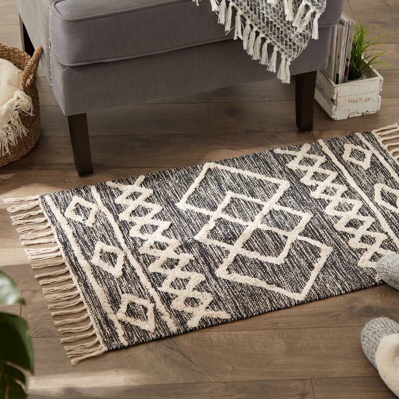 Scandinavian Honey Gold Printed Hand-Loomed Shag Rug 2x3 Ft