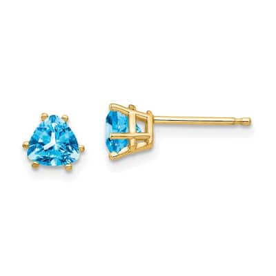 Curata 14k Yellow or White Gold 5mm Trillion Genuine Gemstone Stud Earrings