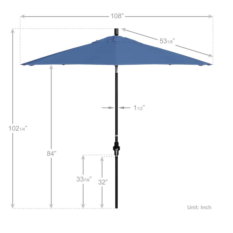 California Umbrella 9' Rd Golden State Series Patio Umbrella Black Aluminum Frame Crank Lift Collar Tilt Olefin Royal Blue