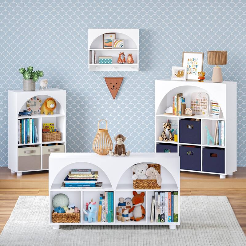 Kids Curve Appeal 35 in. 6 Cubby Bookcase - White with Optional 2pc Bins