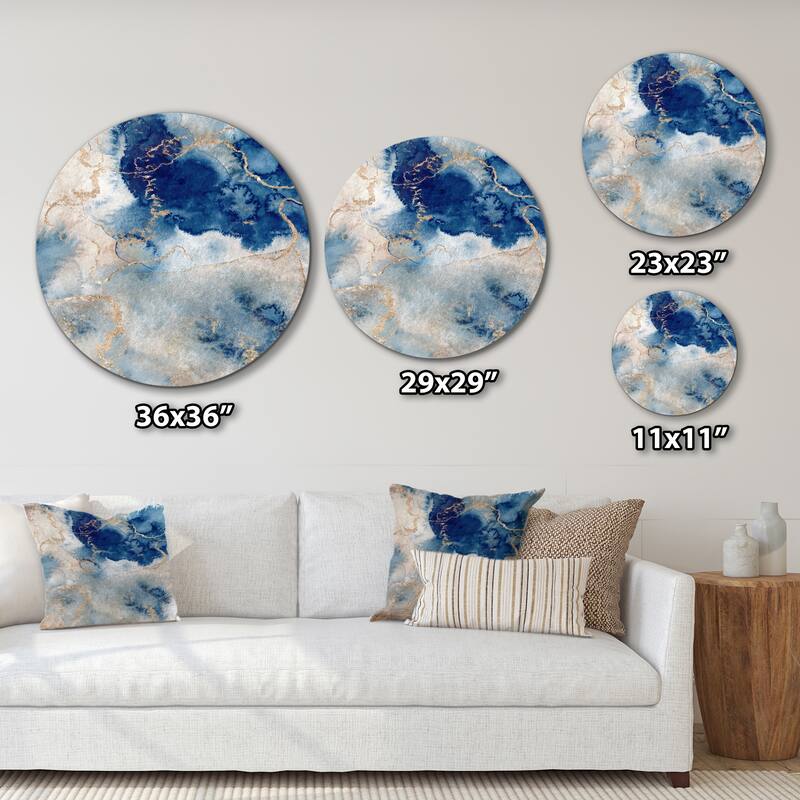 Designart 'Blue And Gold Marble Clouds III' Modern Metal Circle Wall Art
