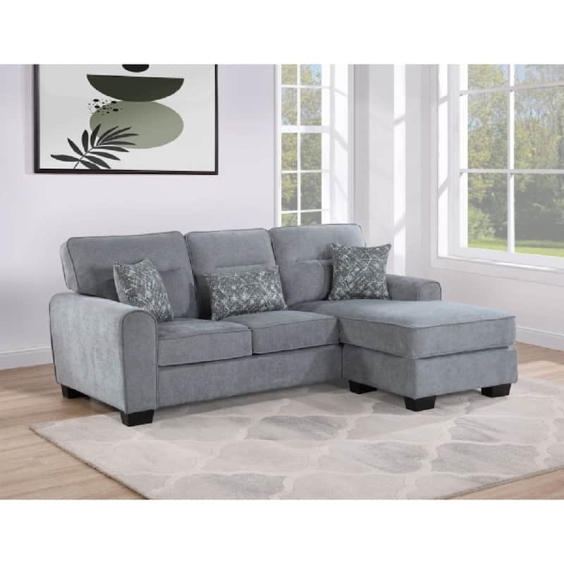 Living Room Sectional Sofa w/ Pillows, L-Shape Reversible Chaise Couch - Grey