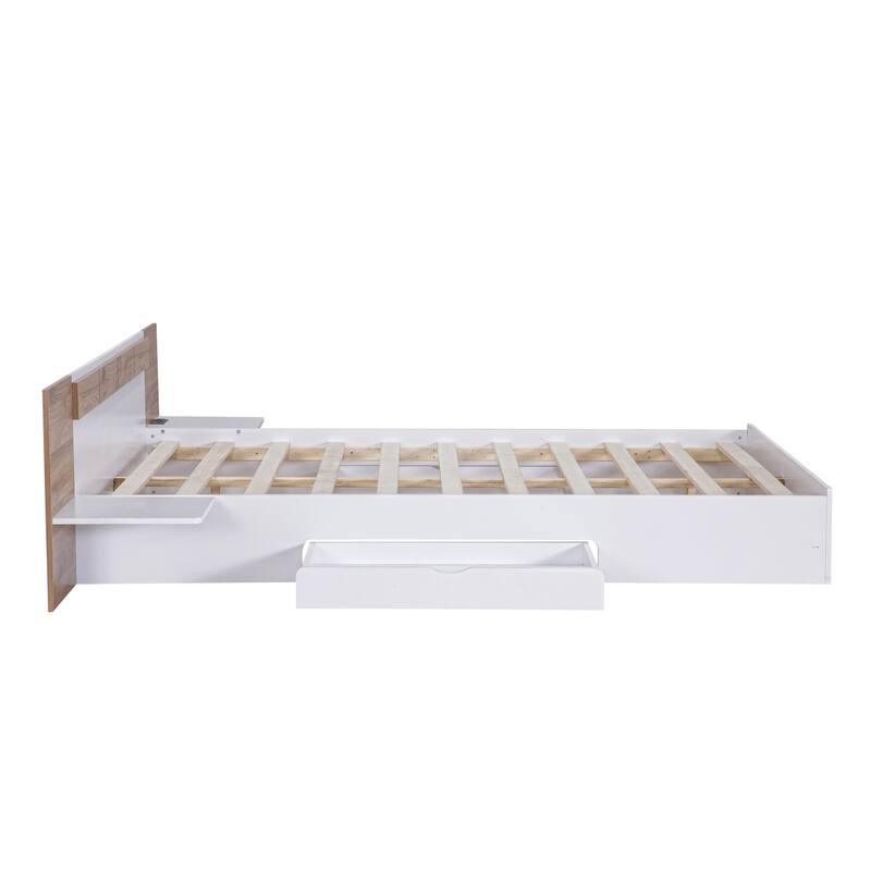 Queen Size Concise Low-Profile Platform Bed Frame with USB Charging