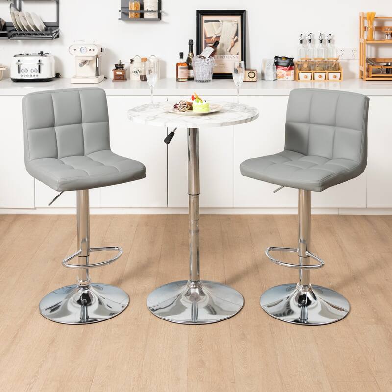 Set of 2 Adjustable Height Bar Stool with PU Leather Seat and Swivel Function for Kitchen or Pub - 17.5"L x 20"W x 37" - 45"H