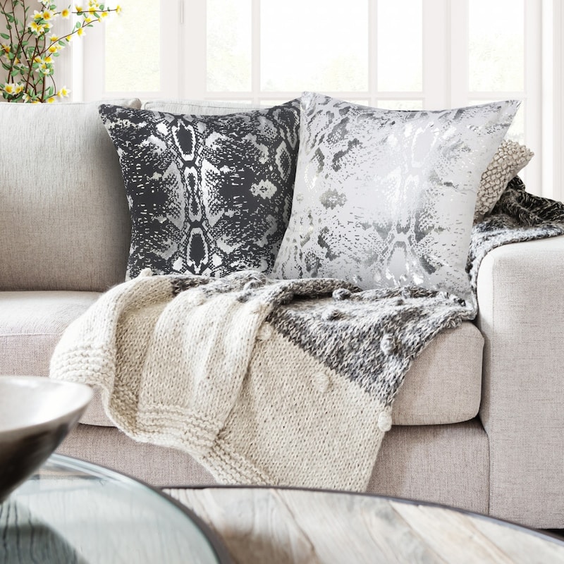 HomeRoots 20" X 20" White And Silver 100% Cotton Animal Print Zippered Pillow