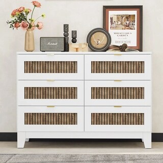 Rustic Farmhouse Wooden Dresser Chest with 6 Drawers and Metal Handles ...