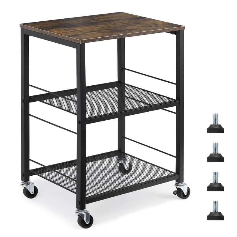 Rustic 3 Tier End Table with Wheel - 17"D x 12.8"W x 24.9"H