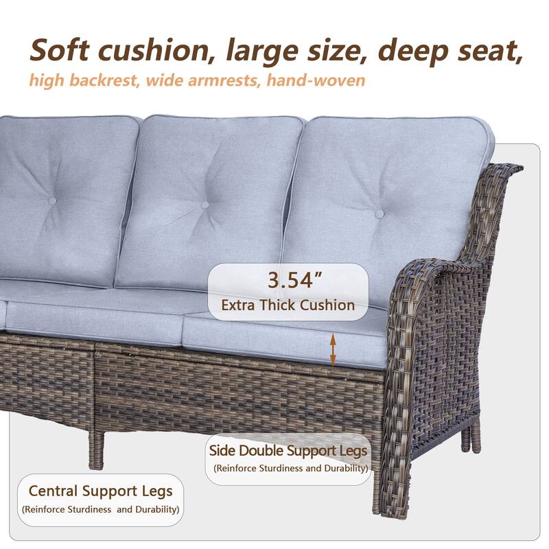 High Back 4-Piece Outdoor Wicker Patio Furniture Seating Sofa Set with Swivel Chairs
