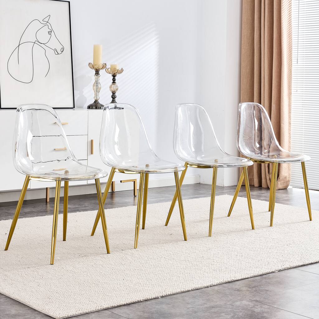 Golden Side Chair Reception Chair Kitchen Chair Meeting Room Chair Dressing Chair Set of 4 with Meral Legs