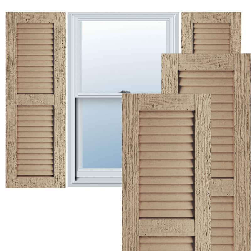 Rustic Two Equal Louver Faux Wood Shutters (Per Pair), Primed Tan On