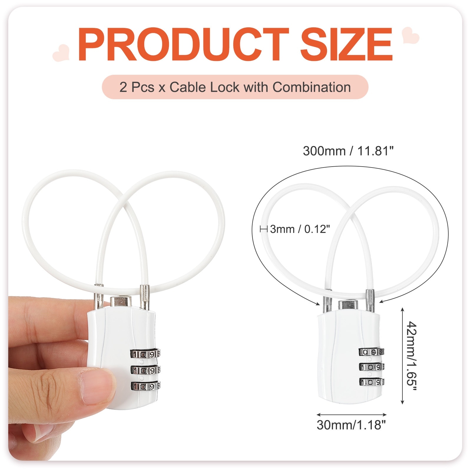 Luggage Travel Lock, Digit Cable Combination Lock Width Body with Long Cable for Suitcase Bag
