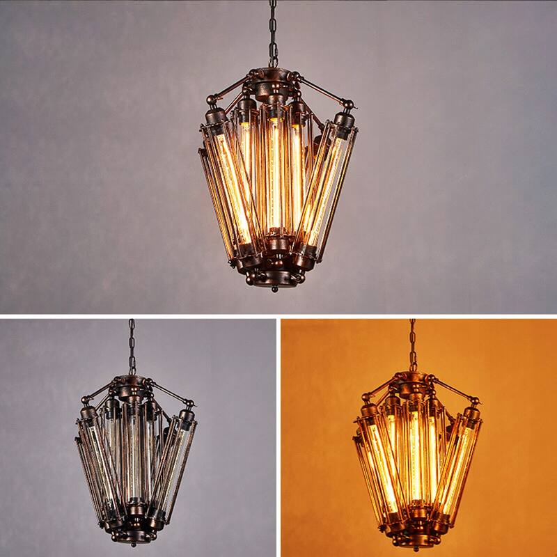 Black 8 Light Unique Pendant Steampunk Geometric Chandelier - 18.5x20.7in