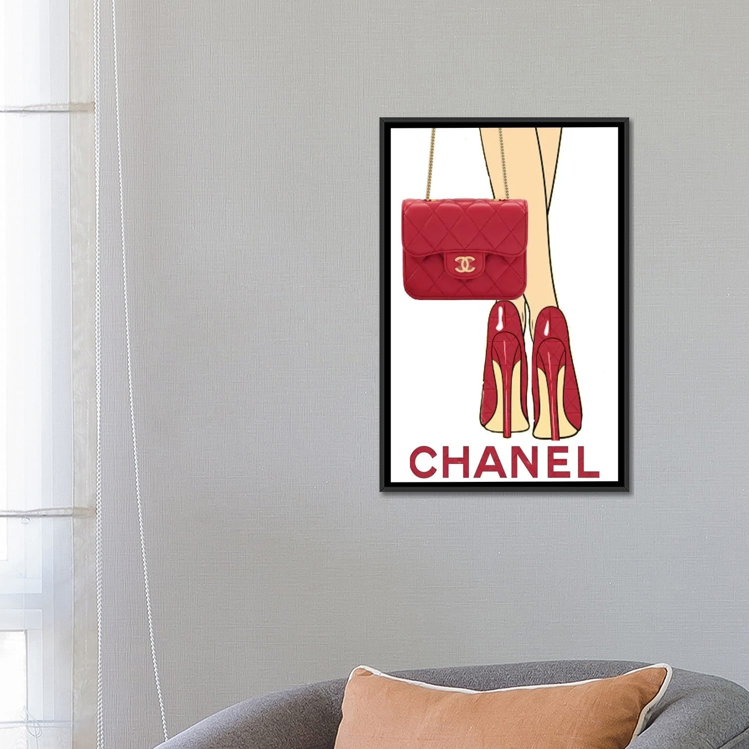 Framed Canvas Art (Champagne) - Chanel Bag by Julie Schreiber ( Fashion > Fashion Accessories > Bags & Purses art) - 26x18 in