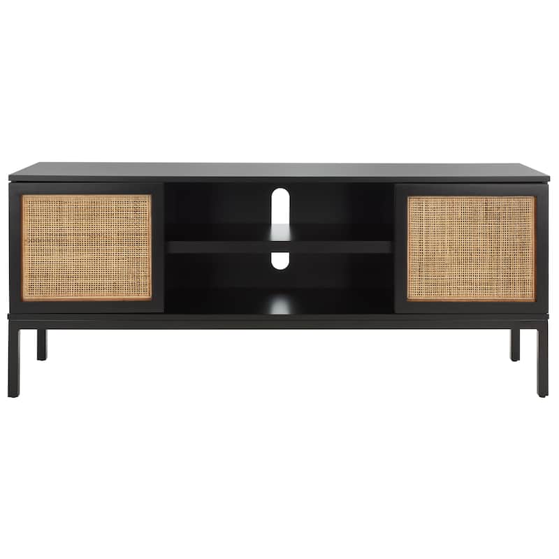 SAFAVIEH Cristen 1 Shelf Rattan Media Stand - 54" W x 15" D x 22" H - 54Wx15Dx22H - Black With Natural/Black