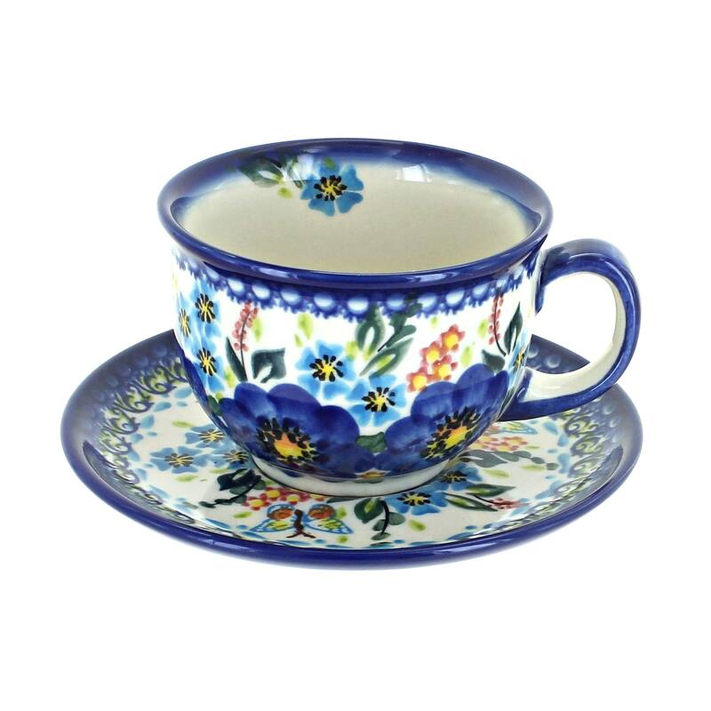 Blue Rose Polish Pottery 33 Vena Cup & Saucer - Garden of Blue