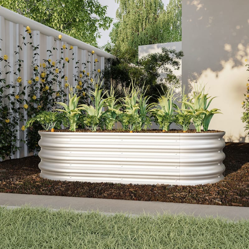 Anmytek Corrugated Metal Raised Garden Bed Oval Planter Outdoor Patio Backyard Gardening - Silver