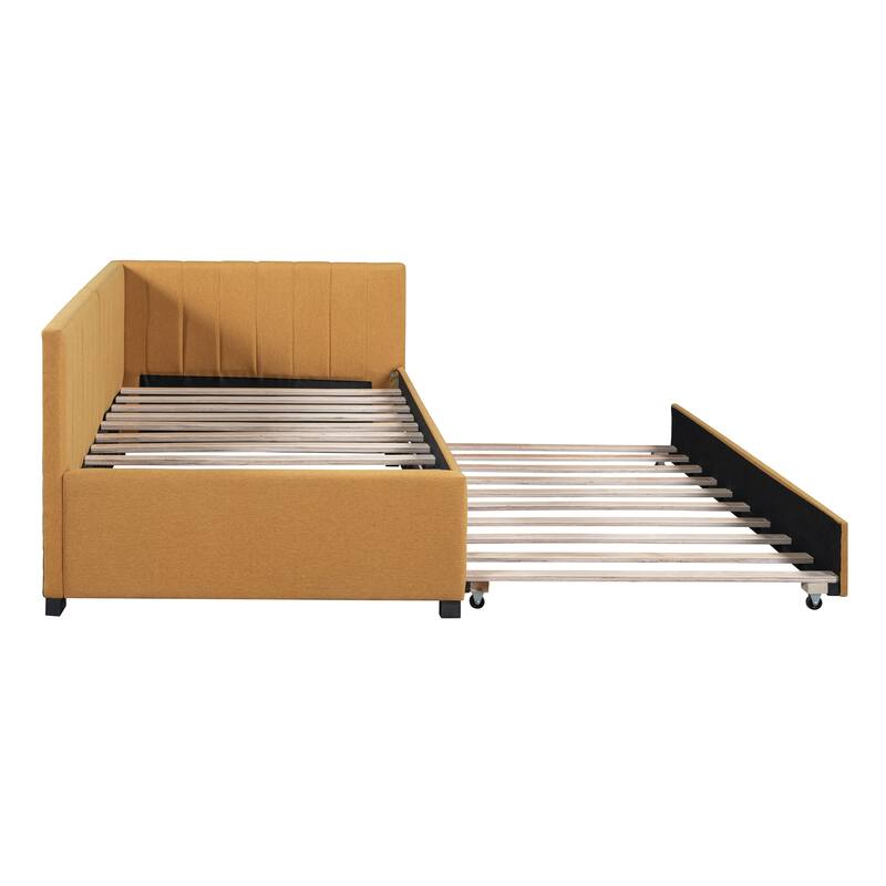 Twin Daybed Slat Sofa Bed with Trundle - Yellow