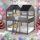 preview thumbnail 10 of 16, Full Over Full Bunk Bed With Roof,Window,Guardrail And Ladder for Home Antique Grey