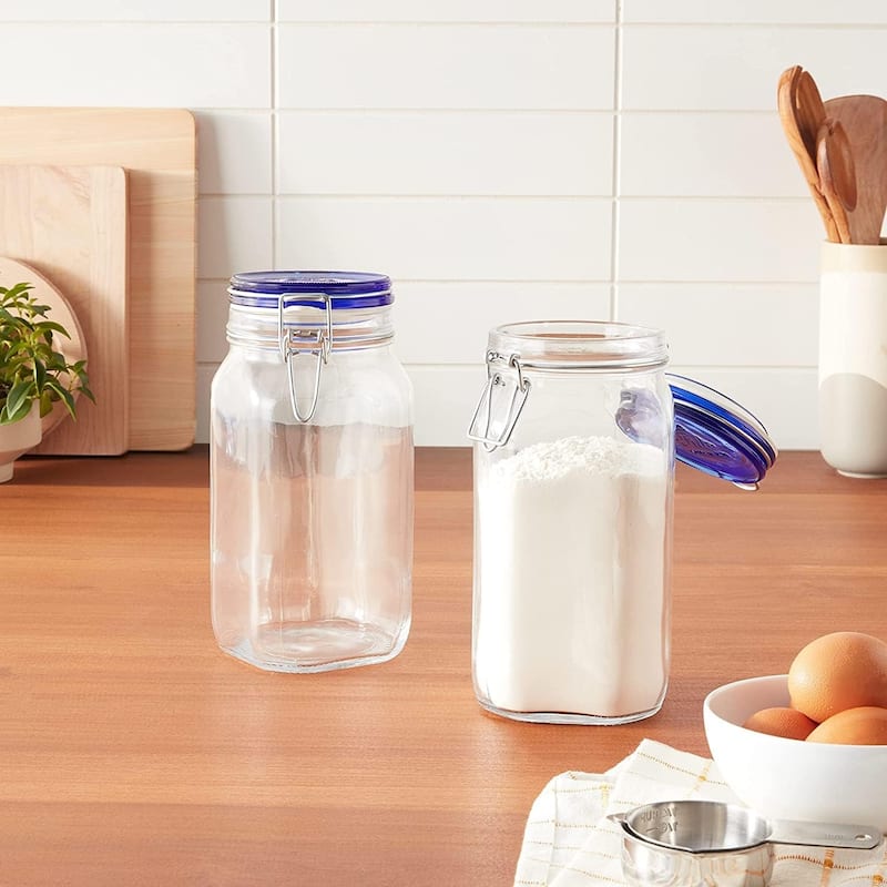 Bormioli Rocco Set of 2 Fido Jars with Blue Lid