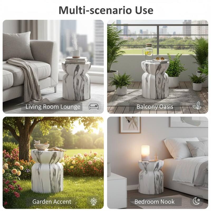 Christopher Knight Home - Modern Outdoor Lightweight Concrete Accent Side Table with Fluted Sculptural Hourglass Design