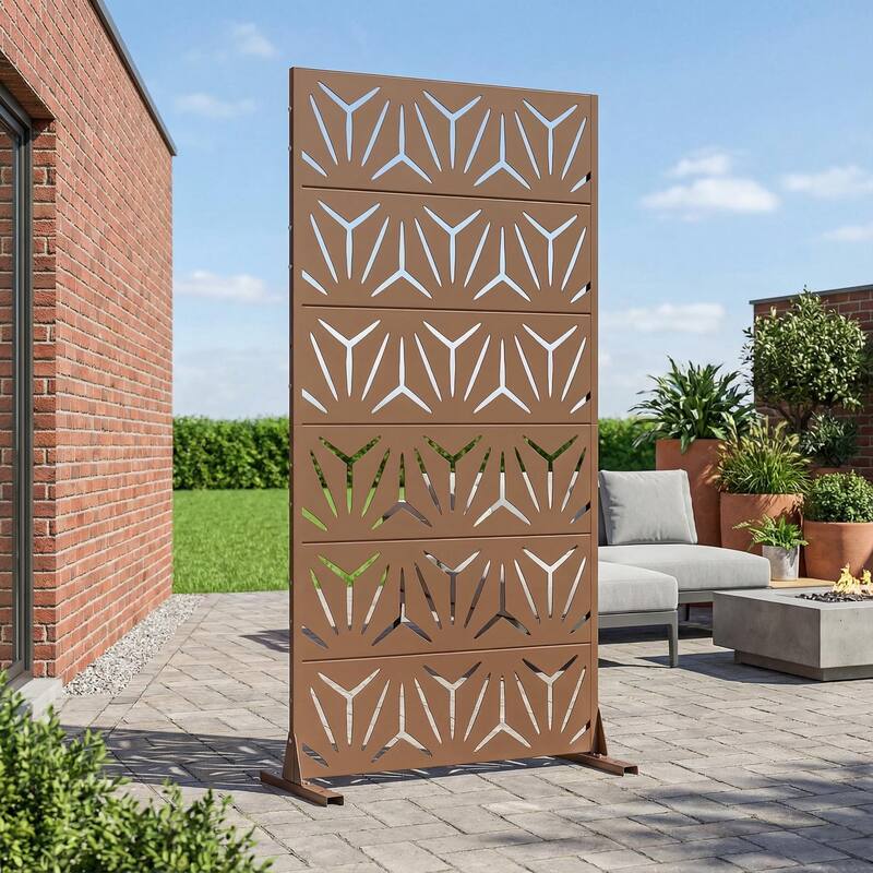 72" H×47"W Dovelina Black Outdoor Freestanding Metal Privacy Screen Decorative Garden Fence - Brown - 72"x35"