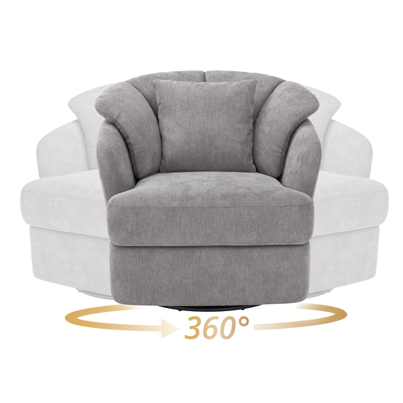 Upholstered Swivel Accent Chair Barrel Armchair Metal Frame with Pillows Living Room Chair