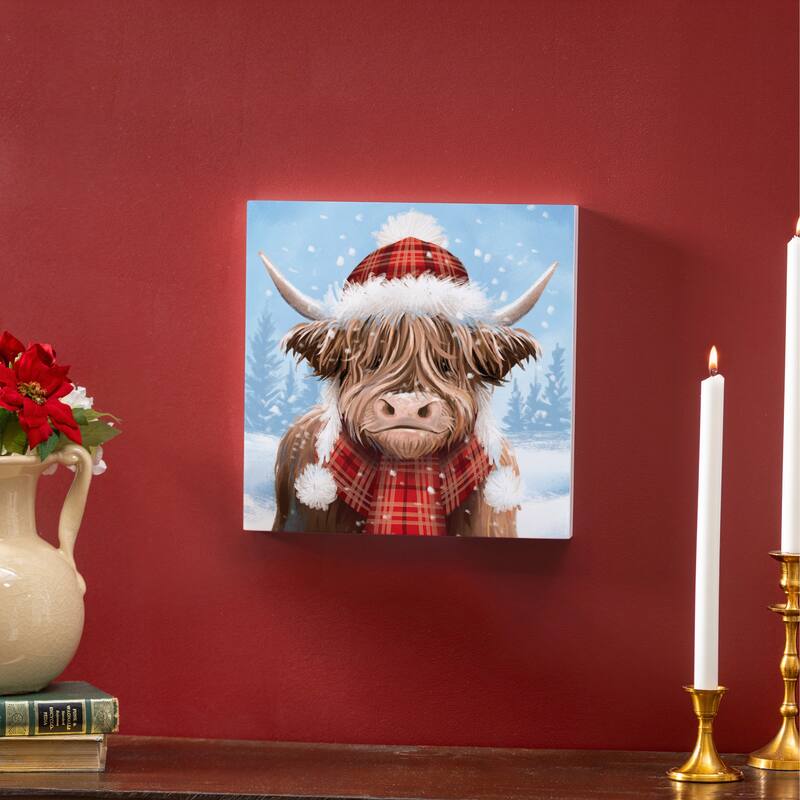 Holiday Highland Cow Wall Decor, 12" x 12"