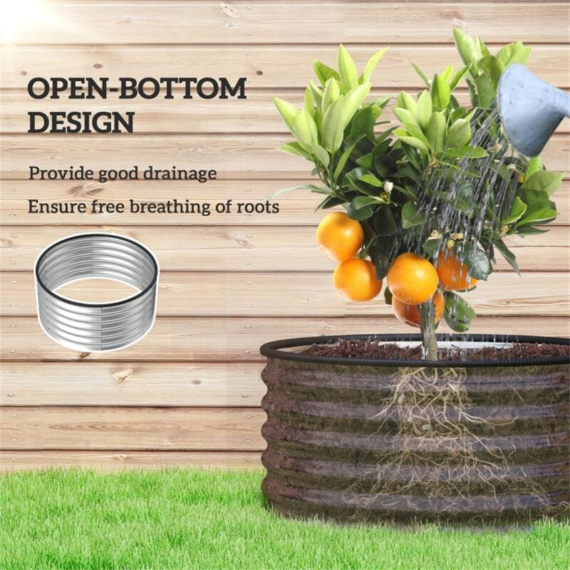 Silver Galvanized Steel Raised Garden Beds Set of 2 with Drainage - 35.5" Dia x 17" H