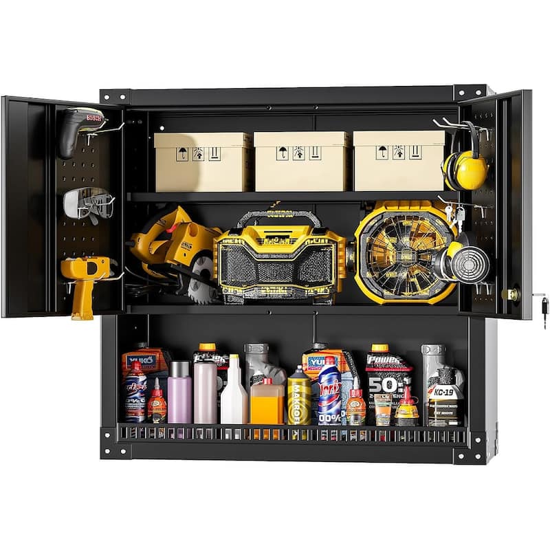 32" W x 31" H Metal Garage Hanging Storage Wall Mounted Cabinet with Adjustable Shelves