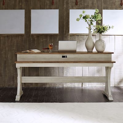 Farmhouse Reimagined Antique White with Chestnut Console Bar Table