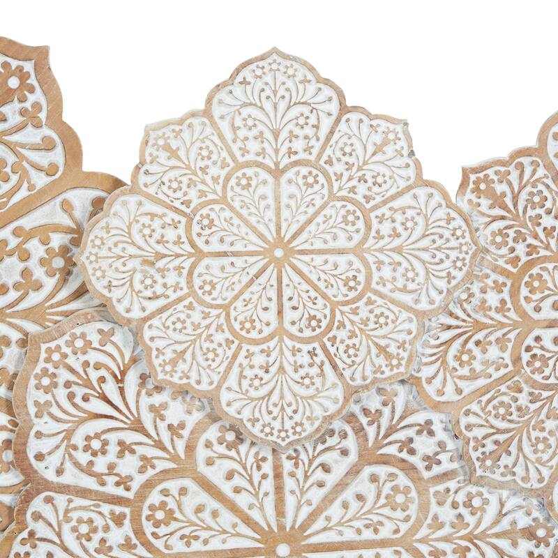 White Wood Intricately Carved Floral Home Wall Decor