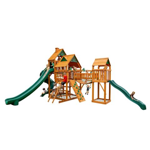 Gorilla Playsets Treasure Trove II Wood Swing Set with 3 Slides and Multiple Play Decks