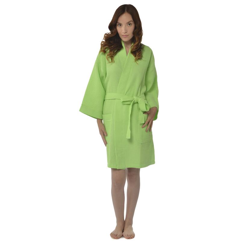 Leisureland Women's 36-inch Waffle Weave Kimono Bath Robe