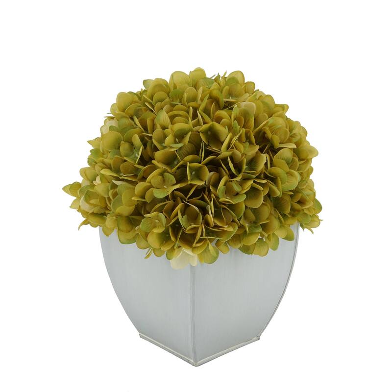 Faux Hydrangea in Cream Tapered Zinc Cube - Sage