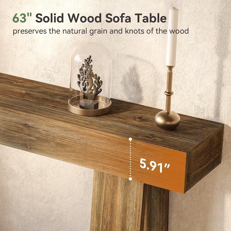 Entryway Table, 63-Inch Solid Wood Console Table with Triangle Legs