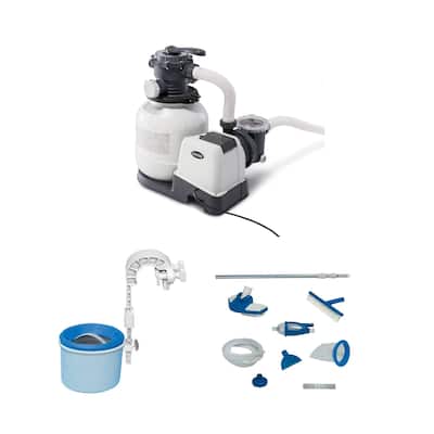 Intex 2100 GPH Sand Filter Pump, Deluxe Pool Maintenance Kit, & Pool Skimmer - 36.4