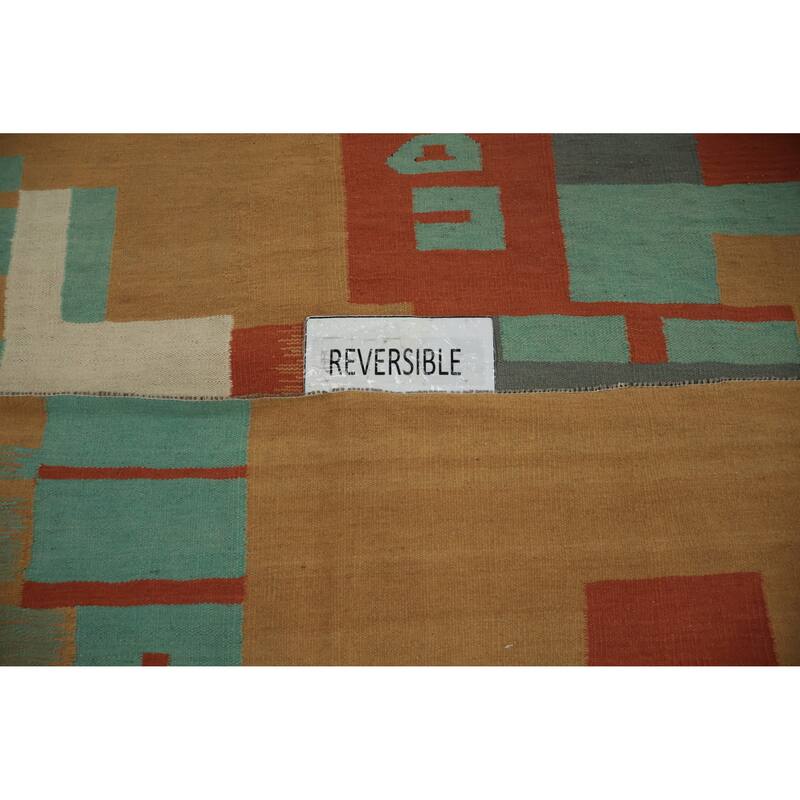 Hand Woven Oriental 100% Wool Carpet Southwestern Modern Multi-Colored Kilim Area Rug - 9' 10'' X 4' 10''
