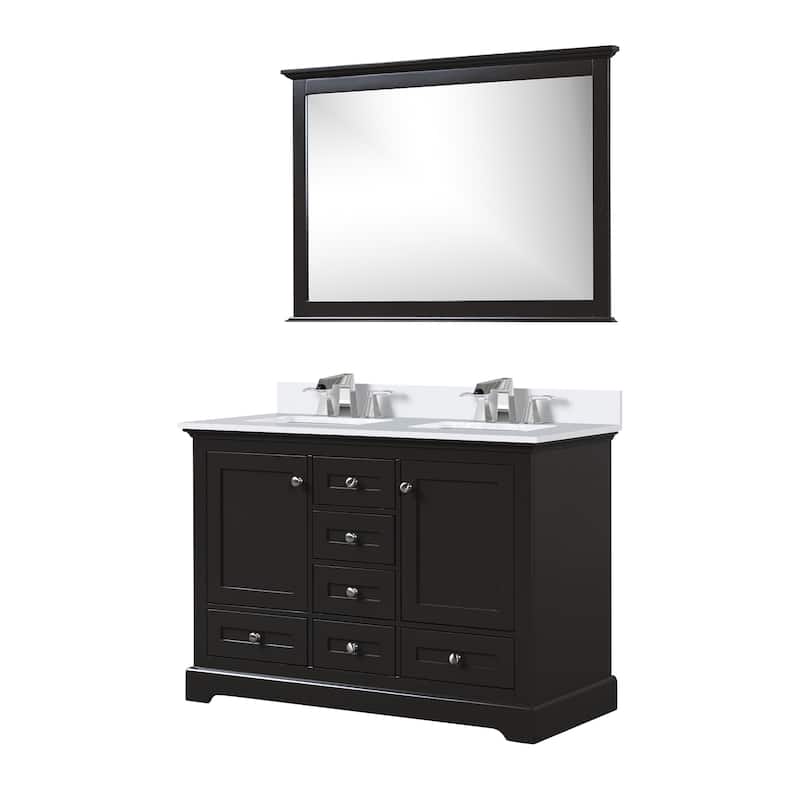 Dukes 48 in. W x 22 in. D White Double Bath Vanity, White Quartz Top, Faucet Set, 46 in. Mirror
