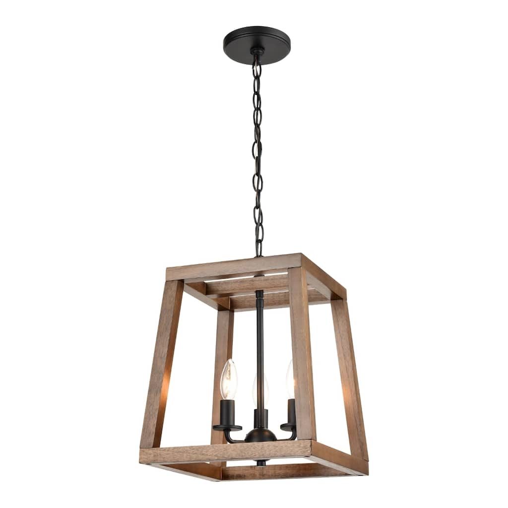 Barrow 12-inch Wide 3-Light Chandelier in Matte Black with Rectangle Cage
