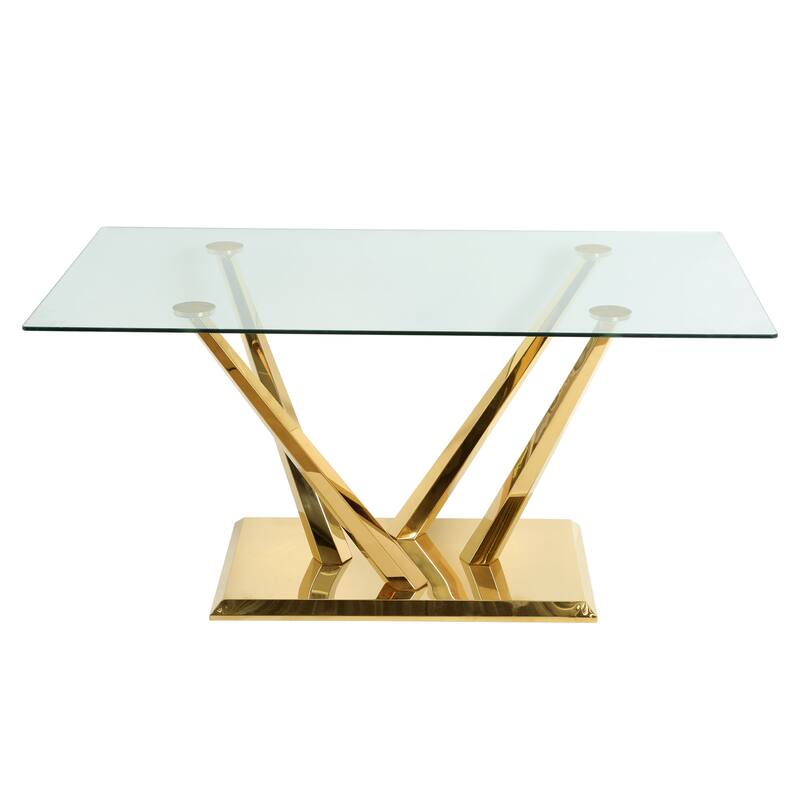 5-Piece Rectangular Dining Table Set for 4 Modern 63" Tempered Glass Kitchen Table with 4 Chairs, Luxury Dining Room Table Set