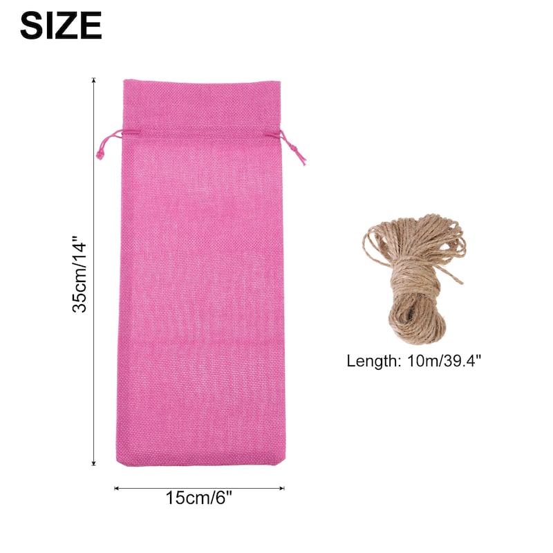 12pcs Burlap Wine Bags, Wine Gift Pouches with Drawstrings - Rose Red