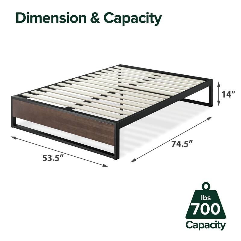 Priage by ZINUS GOOD DESIGN™ Winner 14 Inch Grey Bamboo and Metal Platforma Bed - Full