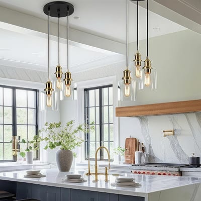 Oriva Modern 3-Light Black Gold Cluster Pendant Clear Glass Island Light - Gold&Black - Dia. 11.4"x H 8.5"
