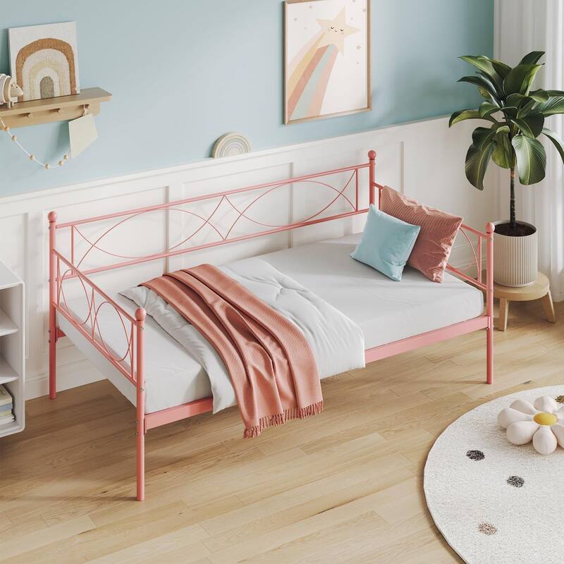 Twin daybed with Trundle, with Steel Slat Support - Pink