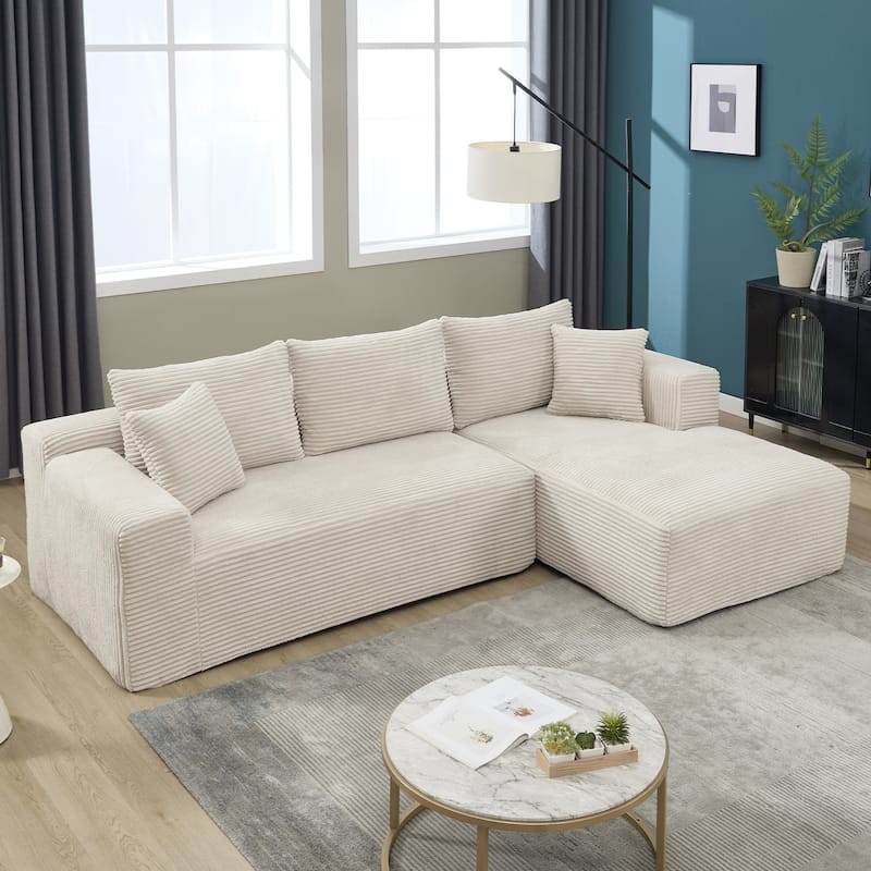 Roomfitters Modular Sectional Sofa L-Shape Cloud Couch with Oversized Right Facing Chaise, Memory Foam 2-Seat Sofa - Beige