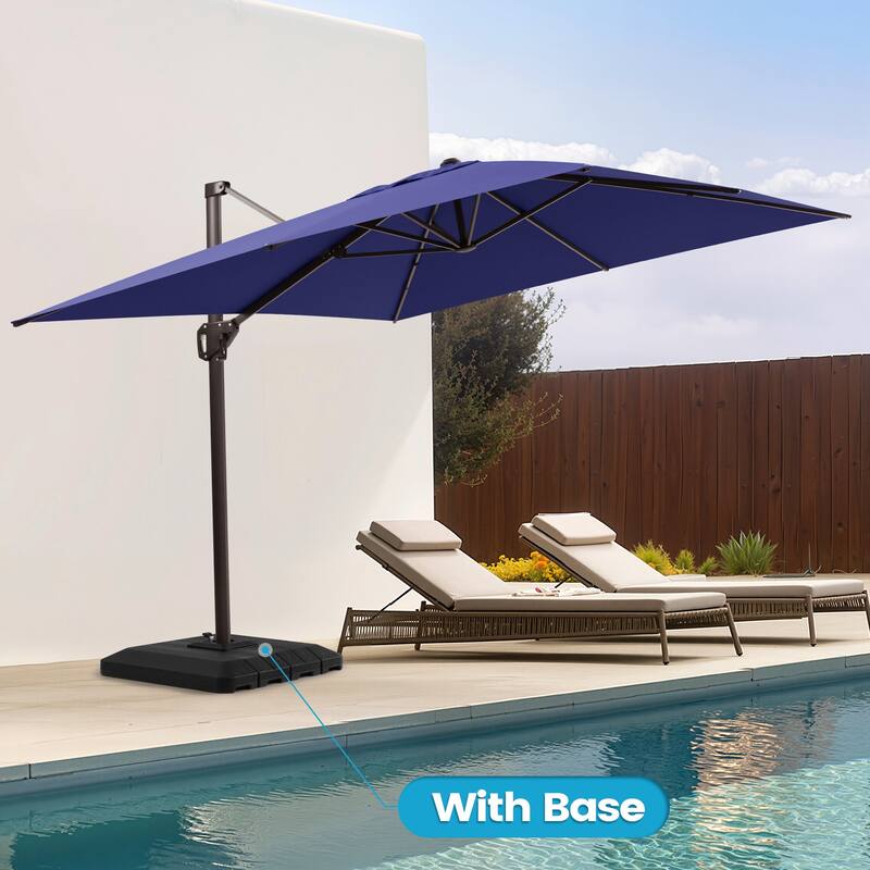 Outdoor 11 x 9 FT Patio 360 Degree Rotation Cantilever Umbrella with 4-Piece Umbrella Base - Navy Blue